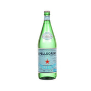 1L sparkling natural mineral water bottle with green glass and foil cap, front label