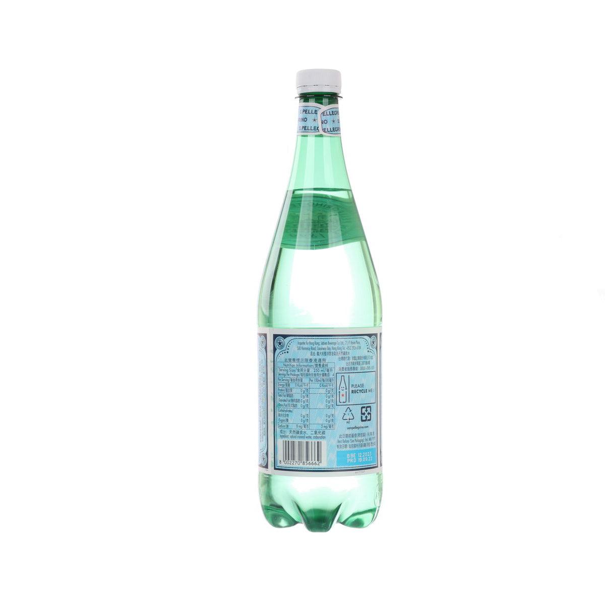 SAN PELLEGRINO 1L PET sparkling mineral water bottle, back label with barcode