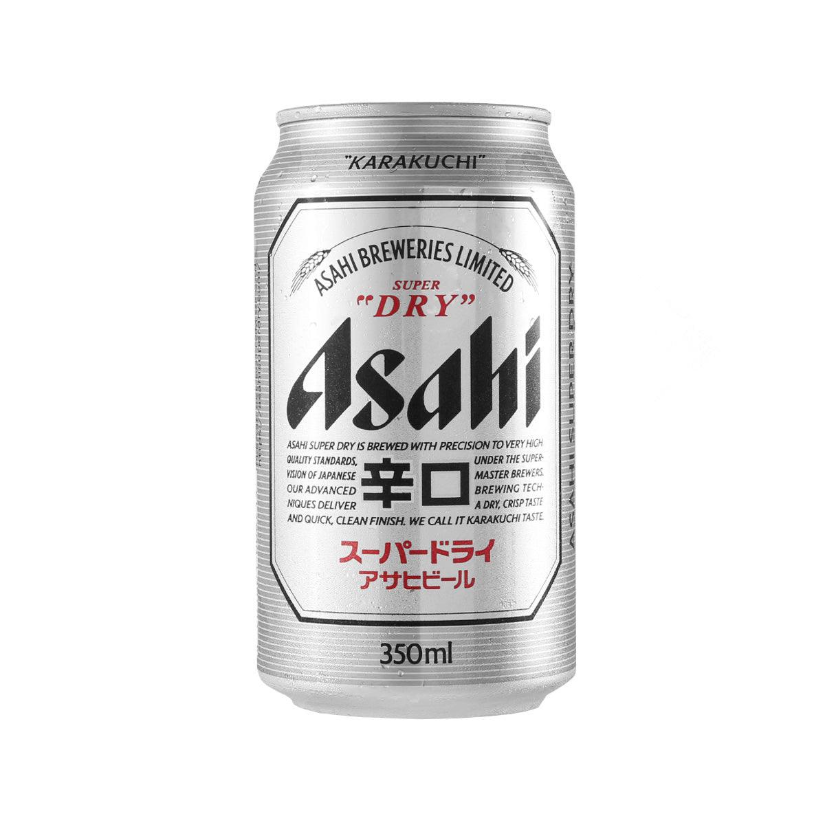 ASAHI Super Dry beer can, 350 mL, silver with label and 'Dry' text