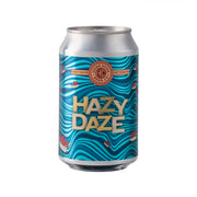 Hazy Daze hazy IPA beer can with teal wave label and HAZY DAZE text