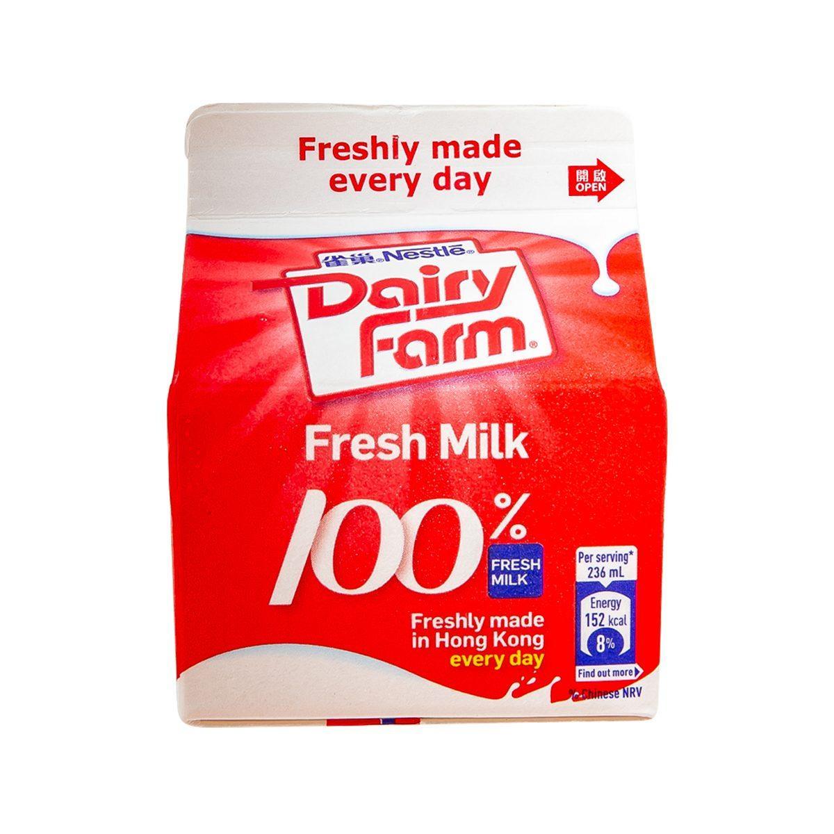 NESTLE Dairy Farm fresh milk carton, red and white with Fresh Milk 100% label, 236 mL