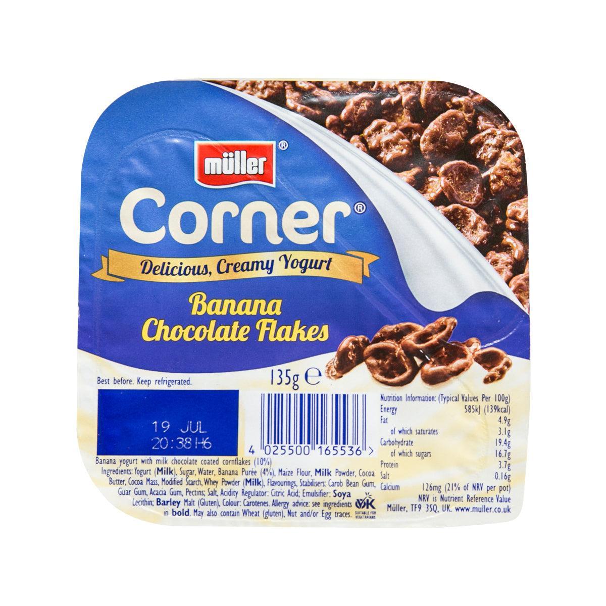 Müller Corner banana yogurt with milk chocolate coated cornflakes tub