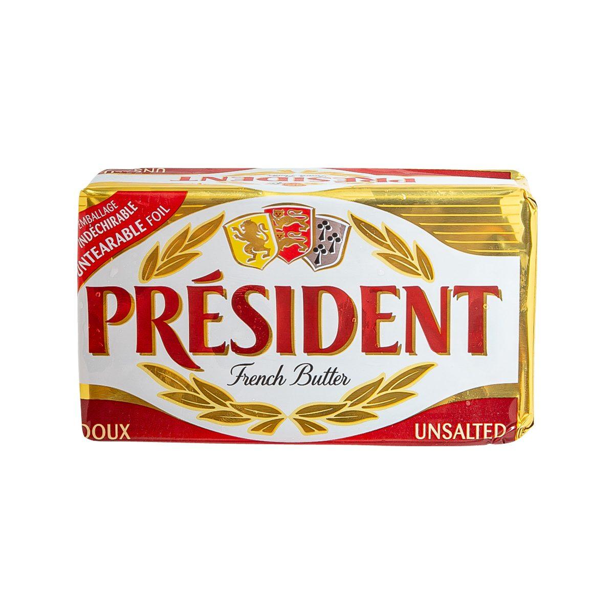 PRESIDENT unsalted French butter package, 200g, gold foil wrap
