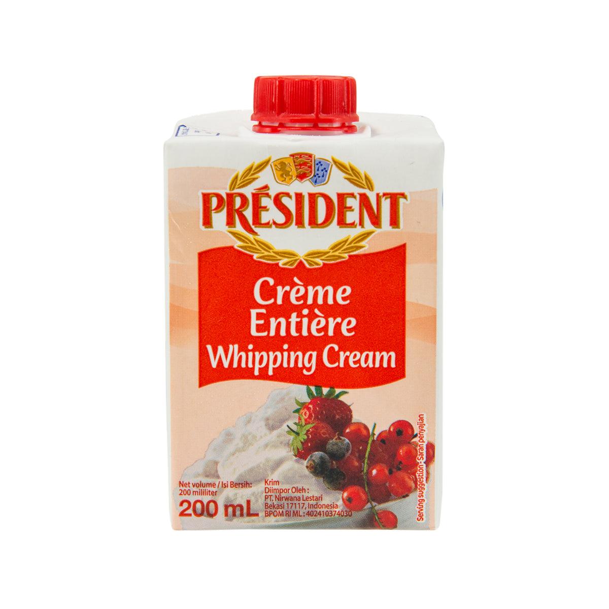 Whipping cream carton with red cap, PRESIDENT label, 200 mL