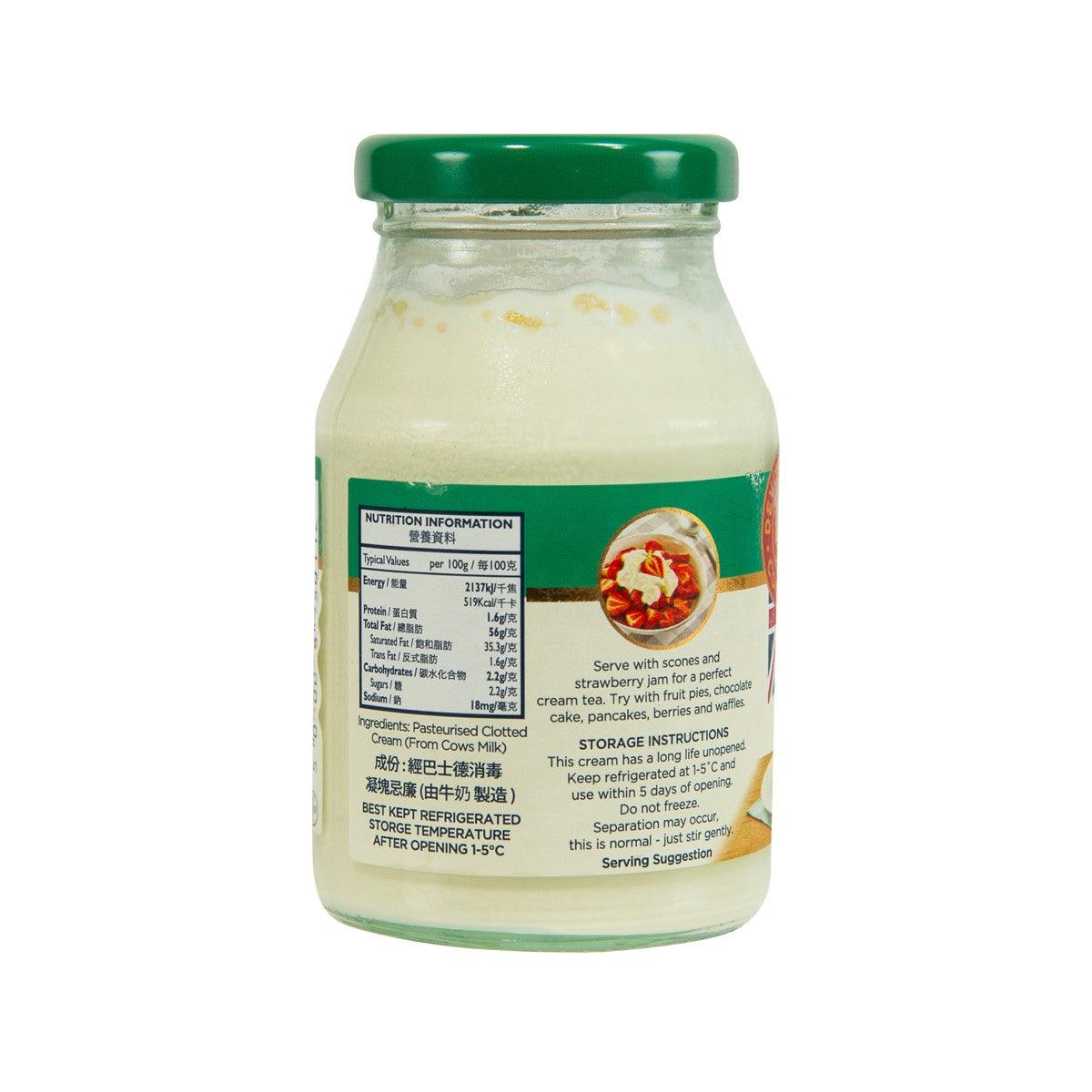 Clotted cream jar back label with storage and serving info, 170g