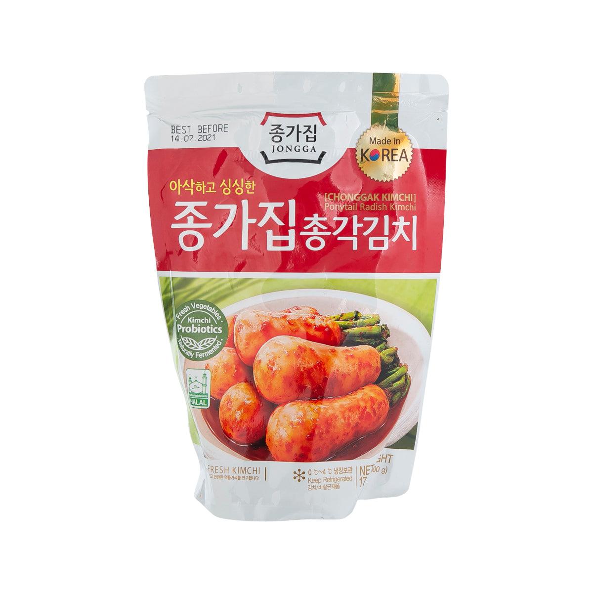 JONGGA Chongkak kimchi pouch, red kimchi vegetable filling, 500 g pack