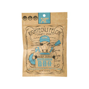 Kraft pouch of Righteous Felon Beef Jerky, BBQ Bootleggin flavor, front view