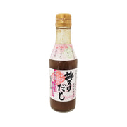 SORACHI concentrated plum dashi soup bottle with cork top and brown sauce, pink and white label