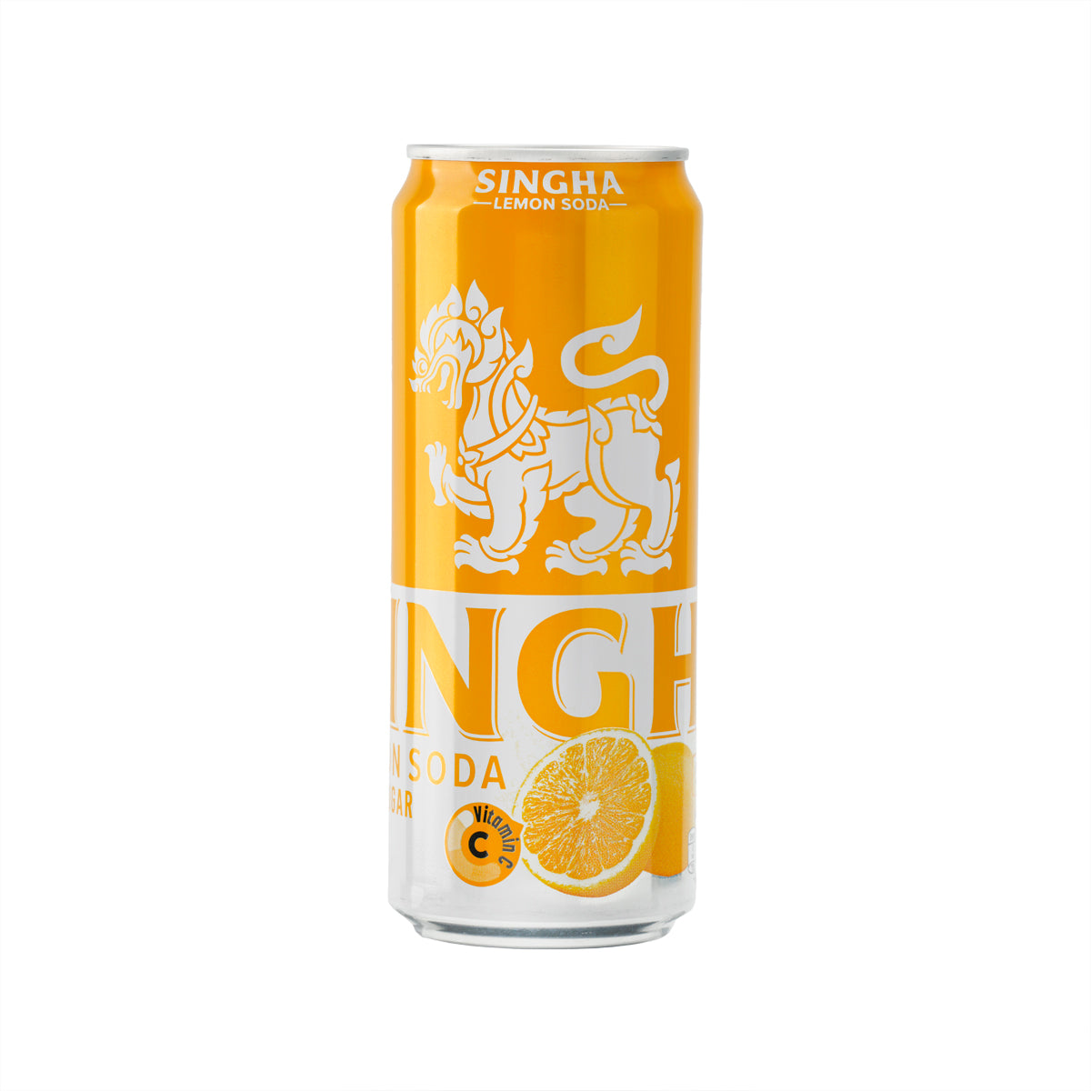 SINGHA lemon soda zero sugar can, orange label, 330 mL
