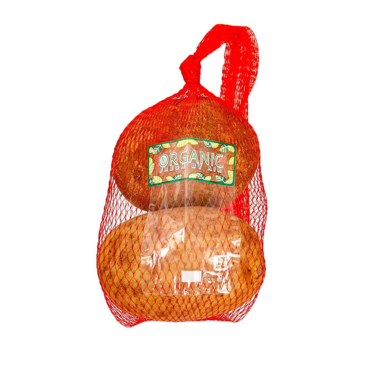 Organic russet potatoes 500g in red mesh bag with green label