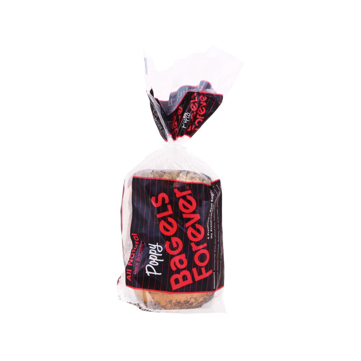 Packaged poppy seed presliced bagels loaf in clear plastic bag