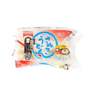 Packaged sanuki udon noodles in clear bag with blue-and-red front label