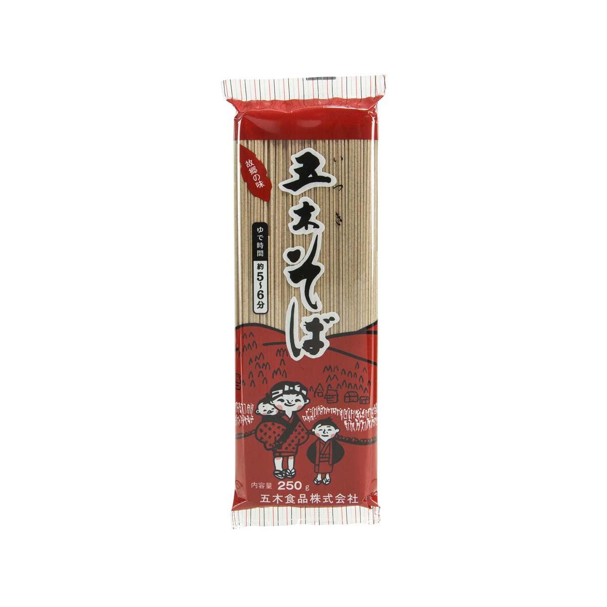 Buckwheat noodle pouch with red-and-white front label