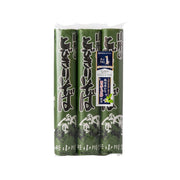 Buckwheat noodle packs with green Japanese-style label