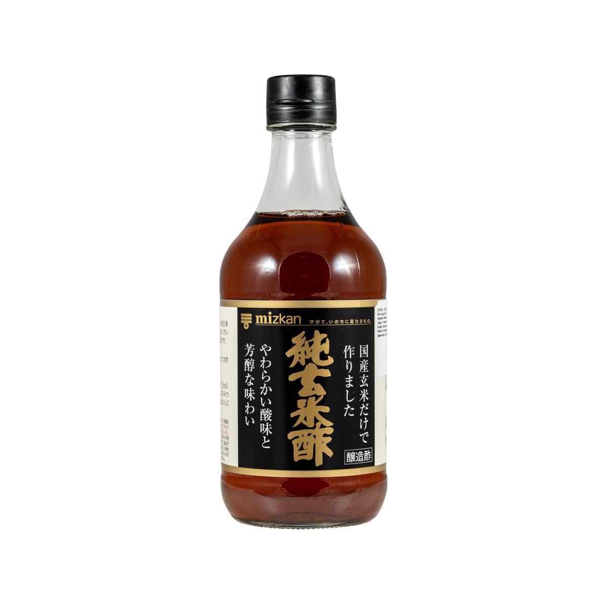 MIZKAN pure brown rice vinegar bottle, dark amber glass with black cap