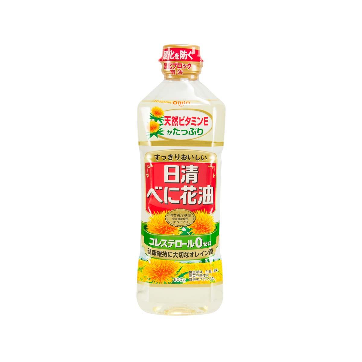 NISSHIN OILLIO safflower oil bottle with front label, 600g