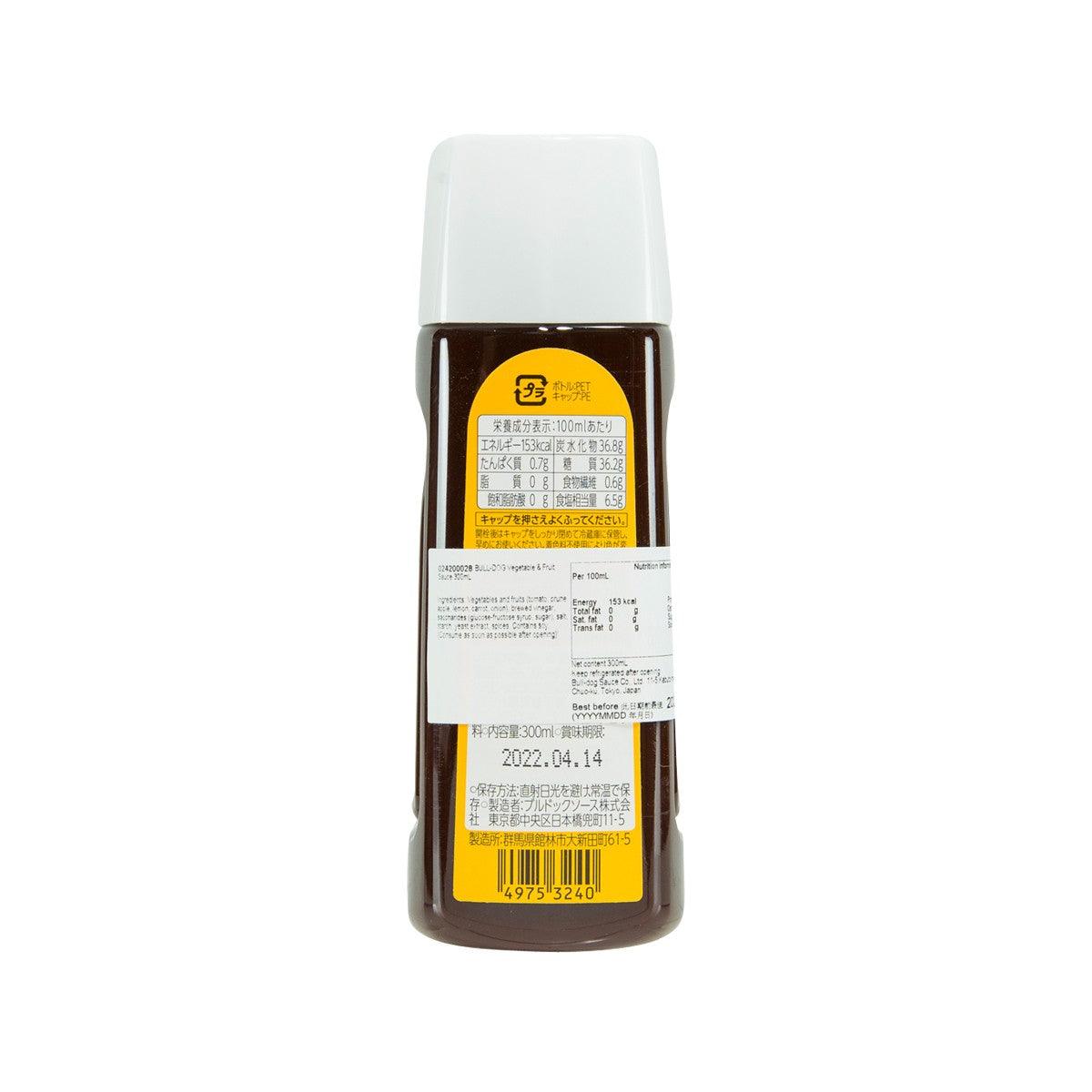 BULL-DOG vegetable & fruit sauce bottle, 300 mL, back label and barcode