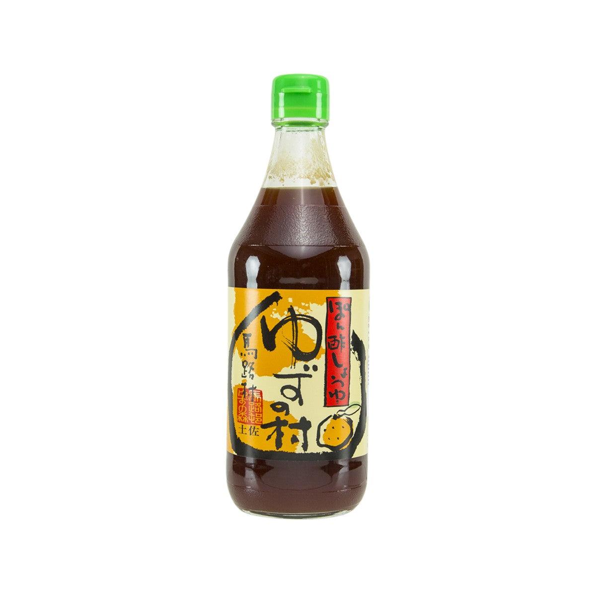 Ponzu citrus vinegar soy sauce bottle, dark brown liquid with green cap