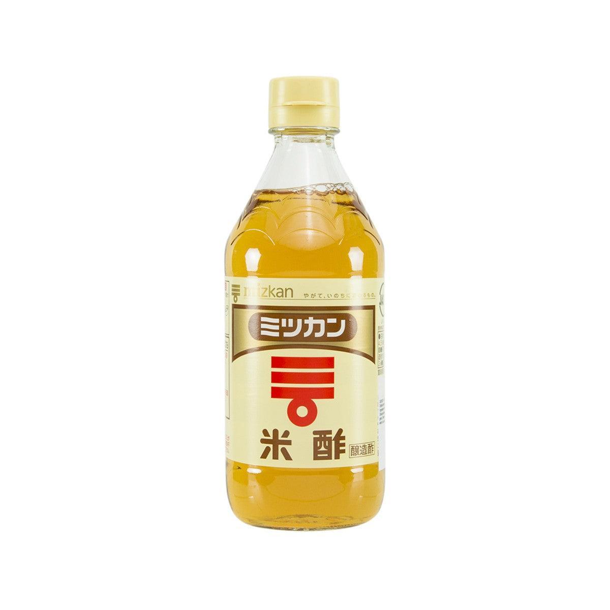 MIZKAN rice flavored distilled vinegar bottle, 500 mL, amber liquid with yellow cap