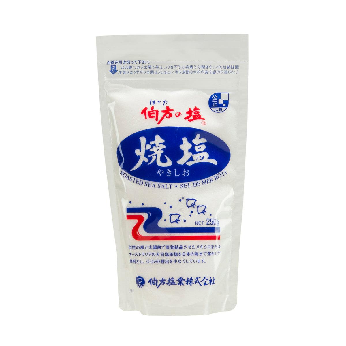Roasted sea salt pouch, 250 g, front label with blue “roasted sea salt” text