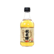 MIZKAN pure rice vinegar bottle, clear glass with black cap, 500 mL.