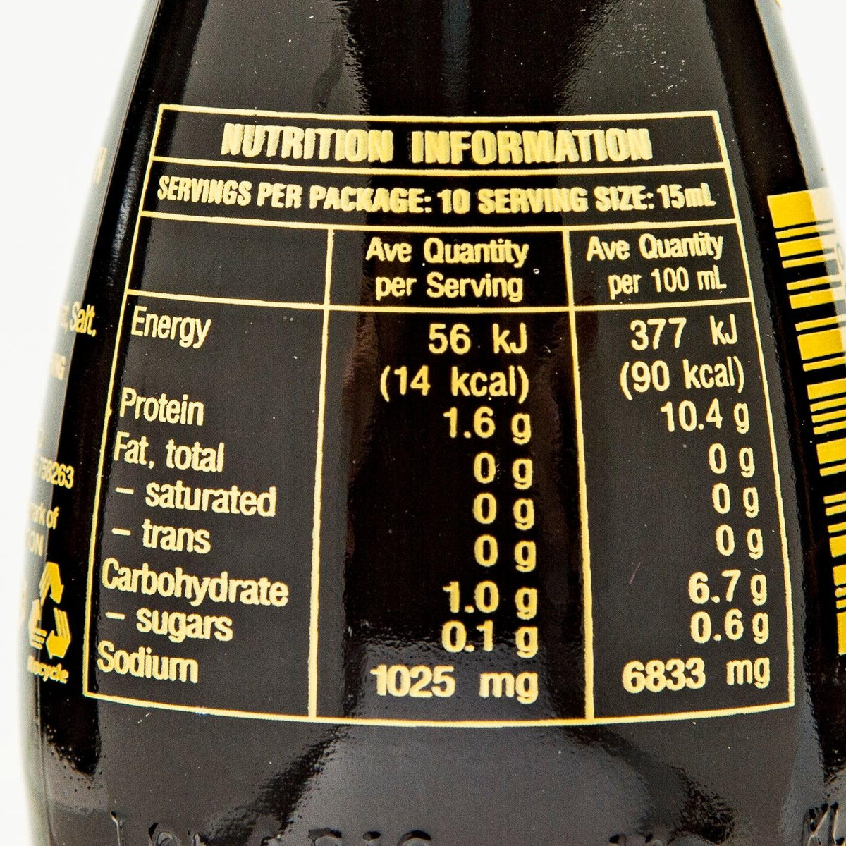 KIKKOMAN soy sauce nutrition facts label, servings per package 10