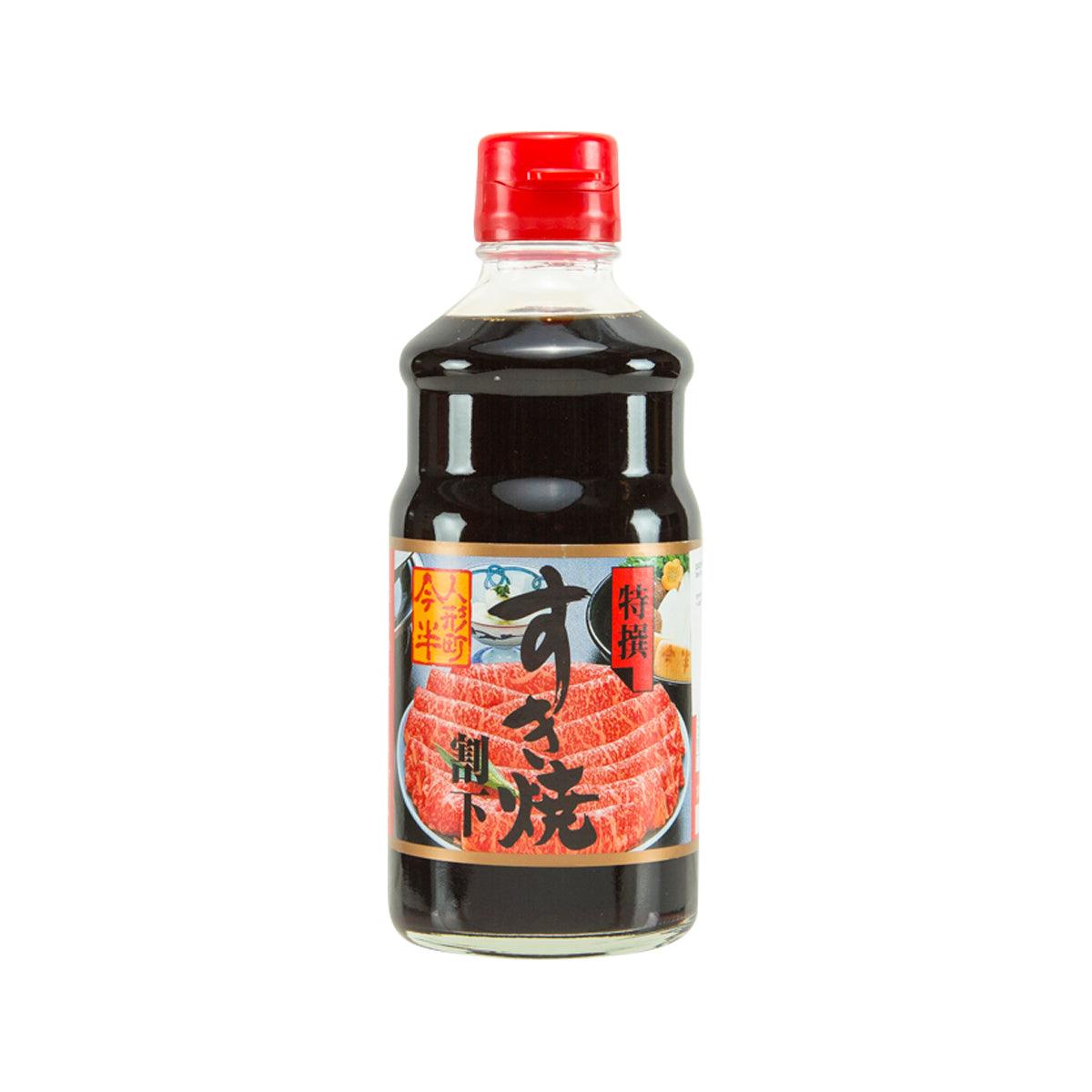 Sukiyaki soup base bottle with red cap and dark brown liquid, 360 g