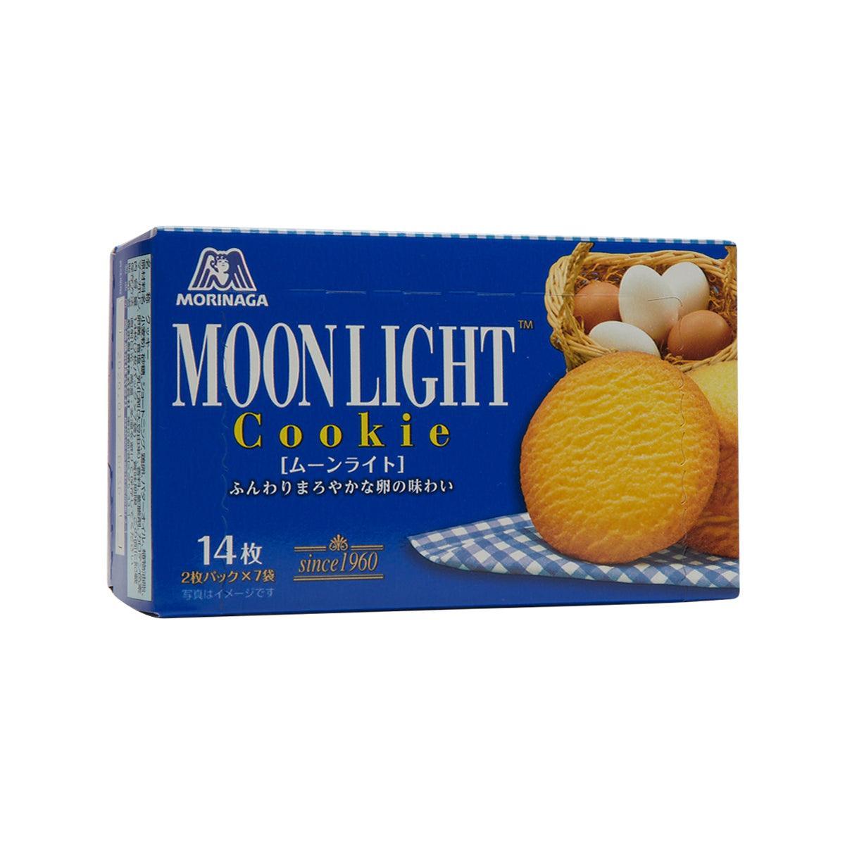 MORINAGA Moonlight Cookie box, 113g, blue side package with cookie and egg graphics