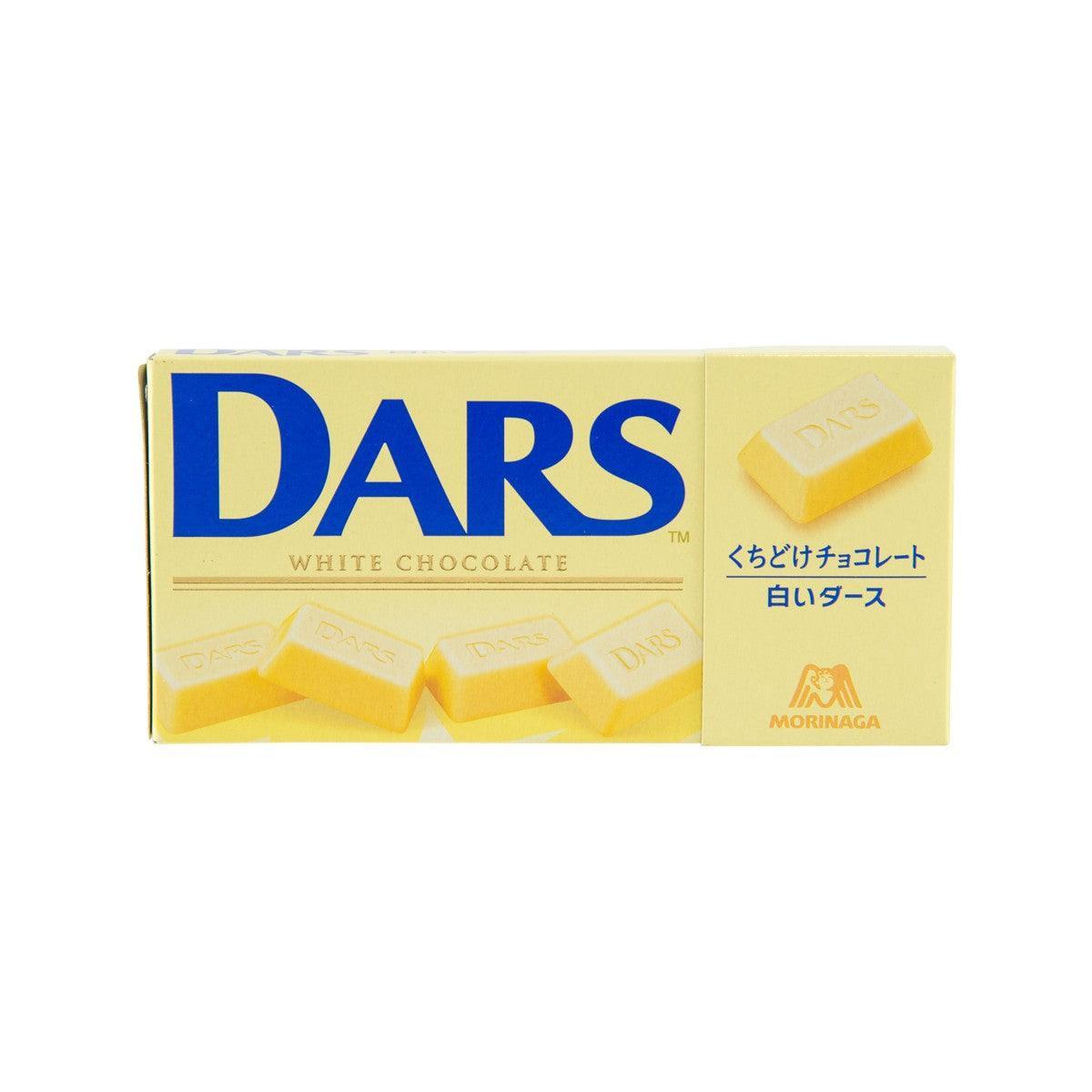 MORINAGA DARS white chocolate bar package, rectangular box with logo and bar pieces