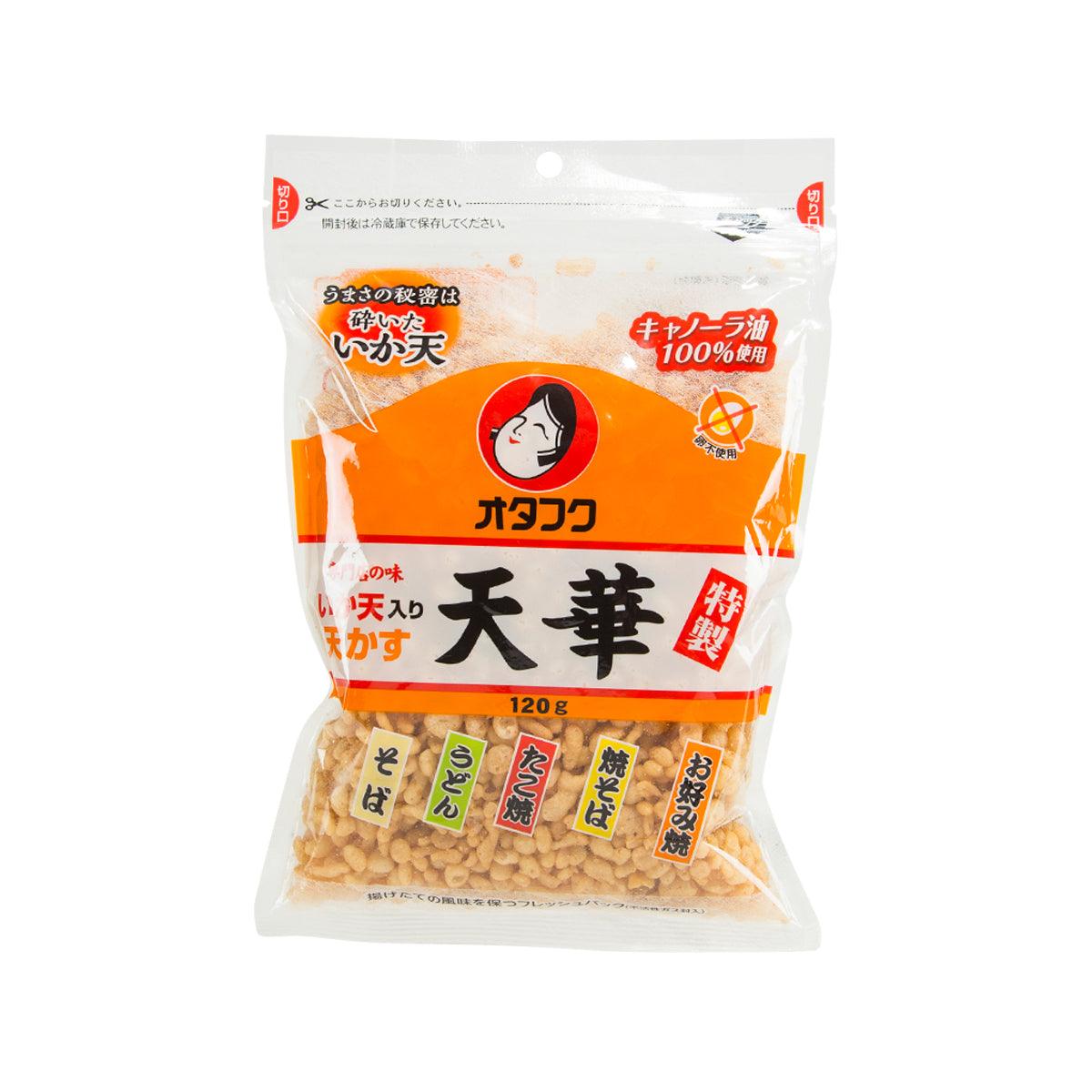Tempura bits snack in resealable bag, orange label, 120 g