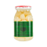 MOMOYA Hana rakkyo sweet pickled scallion jar, glass with yellow scallions and green label