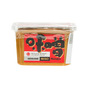 MARUJYU genuine miso paste in clear plastic jar with red label, 500 g