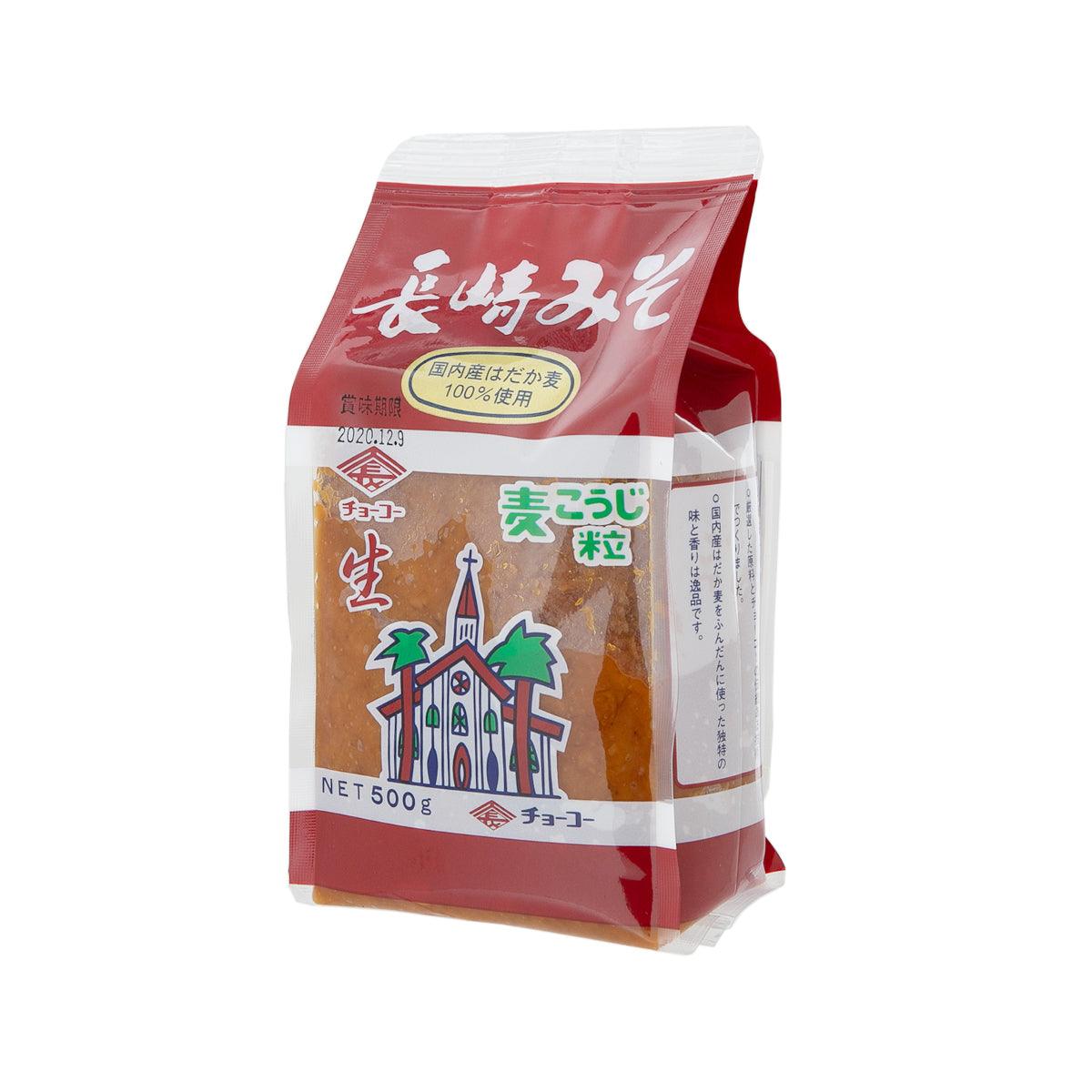 CHOKO Nagasaki barley miso pouch, 500g, side view with red top and brown front