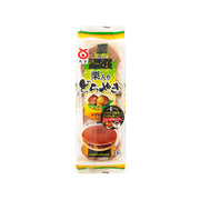 MARUKYO dorayaki with chestnuts 4-pack in clear pouch, chestnut filling shown