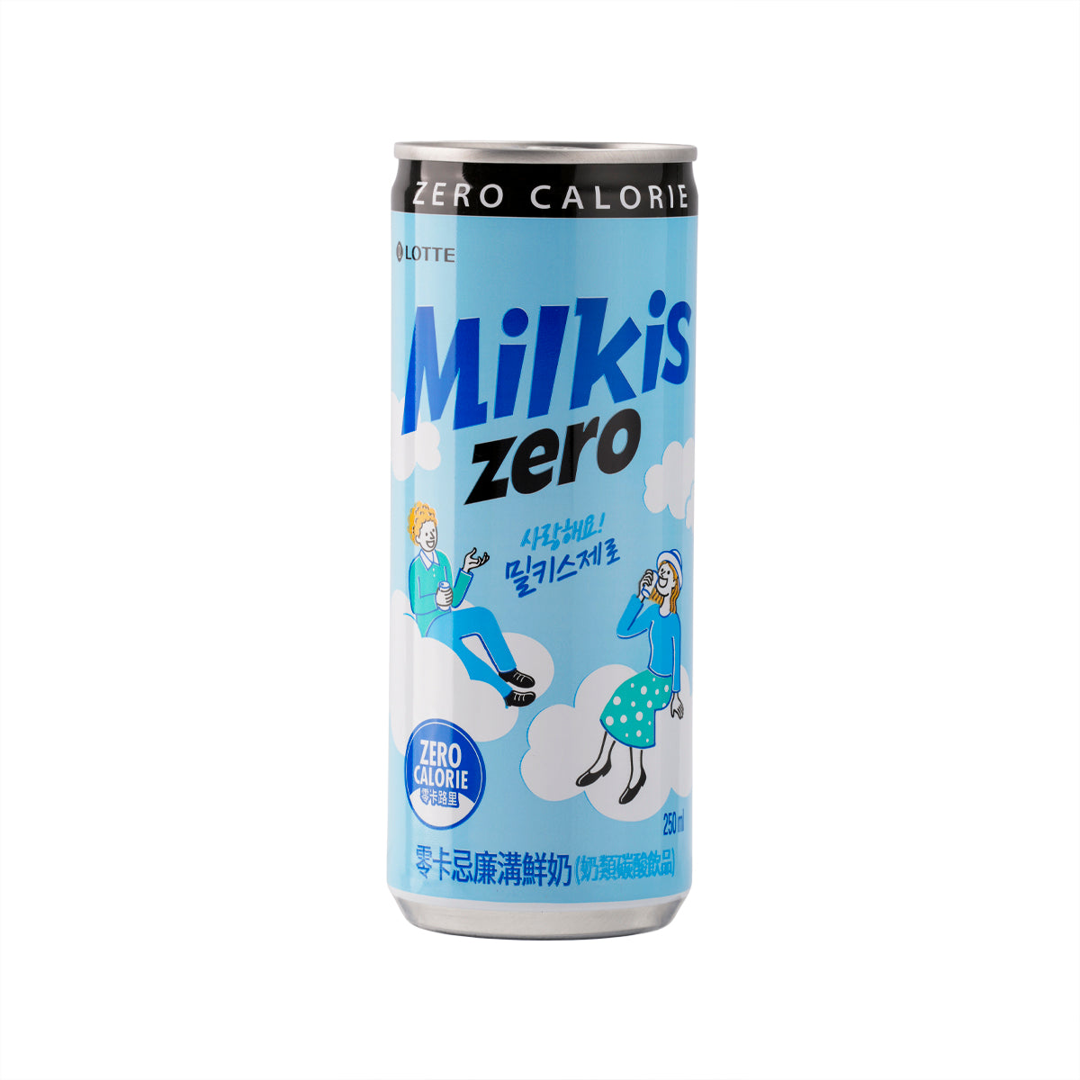 LOTTE Milkis Zero milk carbonated soft drink can with light blue front design