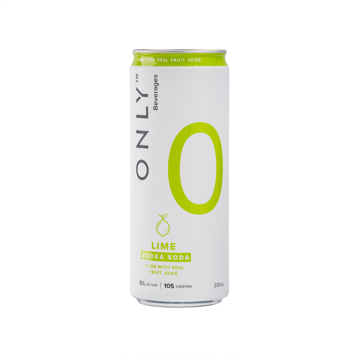 Lime vodka soda can, 330 mL, front label with lime graphic