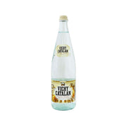 Carbonated natural mineral water bottle, 1000 mL, clear glass with yellow cap