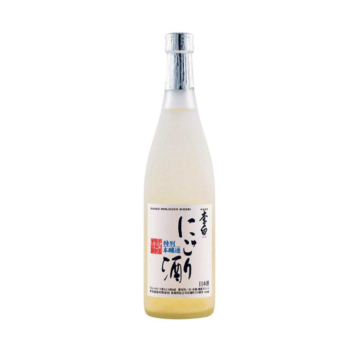 RIHAKU Nigorizake sake bottle, pale bottle with metal cap