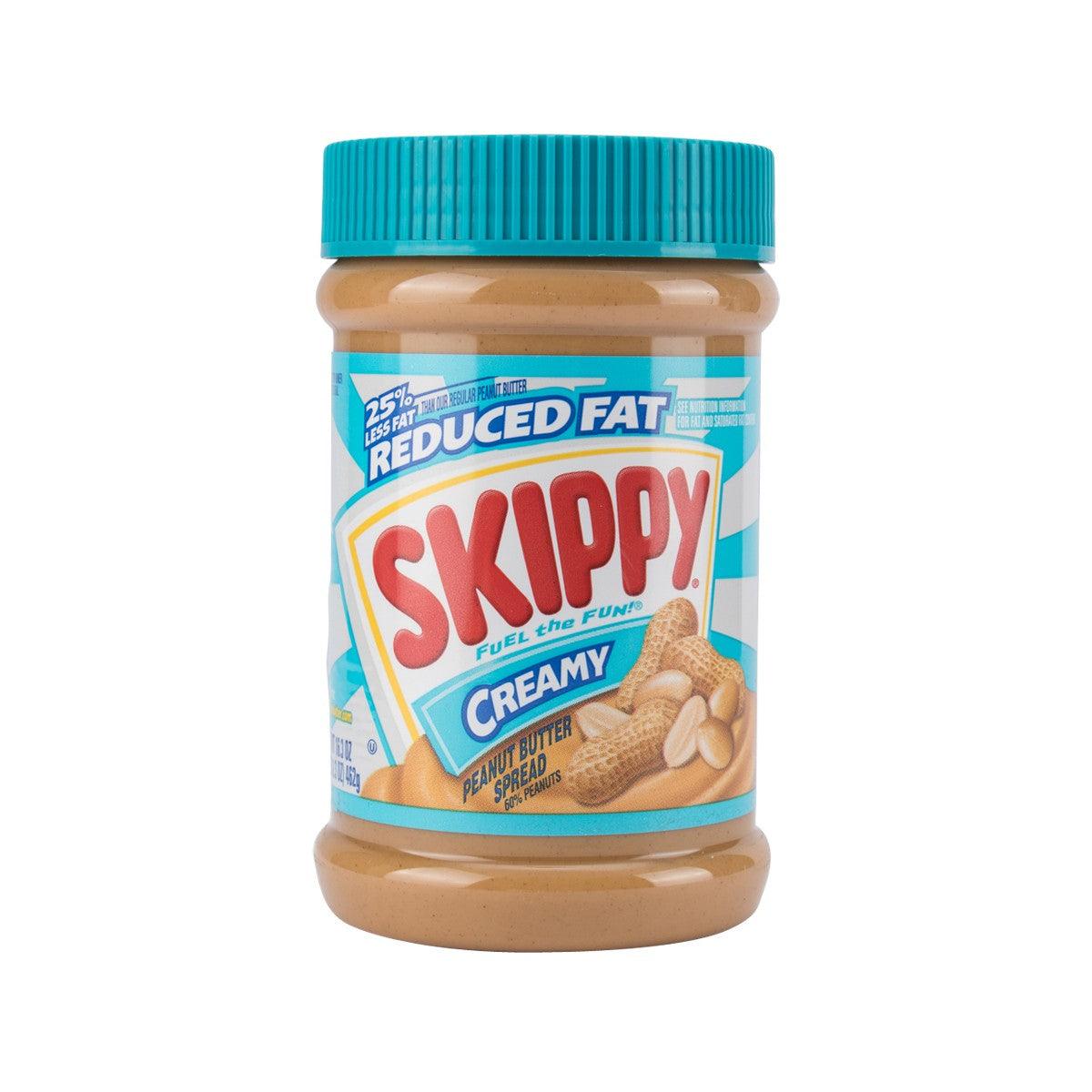 SKIPPY reduced-fat creamy peanut butter spread jar with blue cap, 462 g