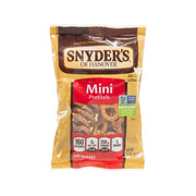 SNYDER'S Mini Pretzels snack bag with clear window showing mini pretzels