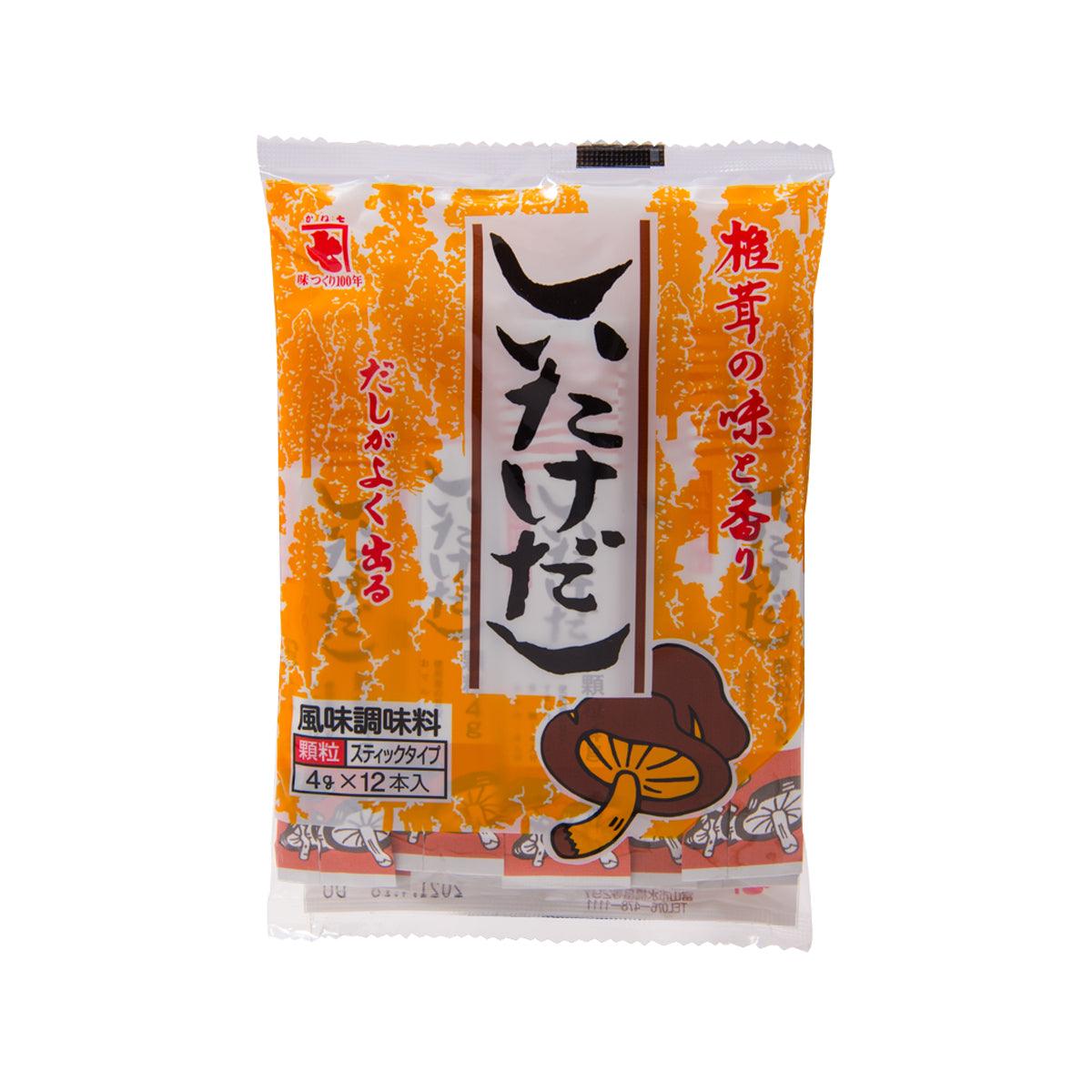 Instant mushroom soup powder sachet, orange package with black label