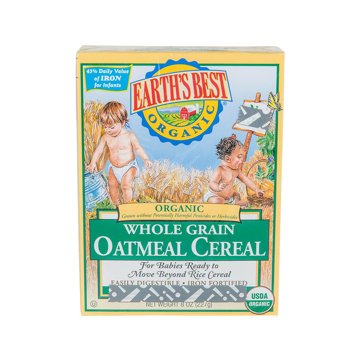 Earth’s Best Organic whole grain oatmeal cereal box, 227g