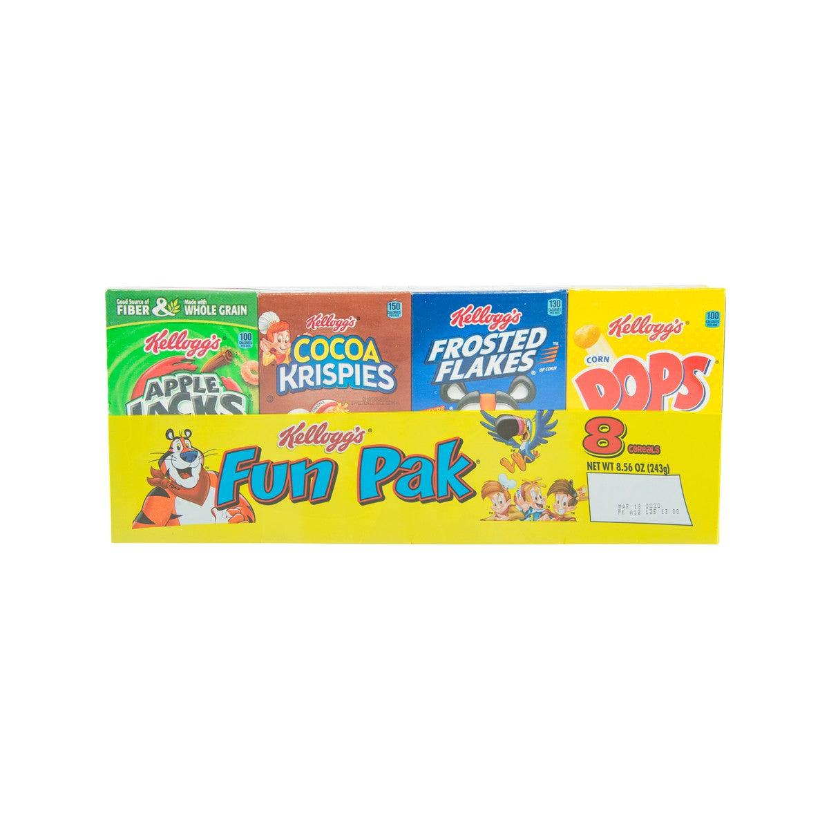 Kellogg's Fun Pak cereal variety box with Apple Jacks, Cocoa Krispies, Frosted Flakes, Dots