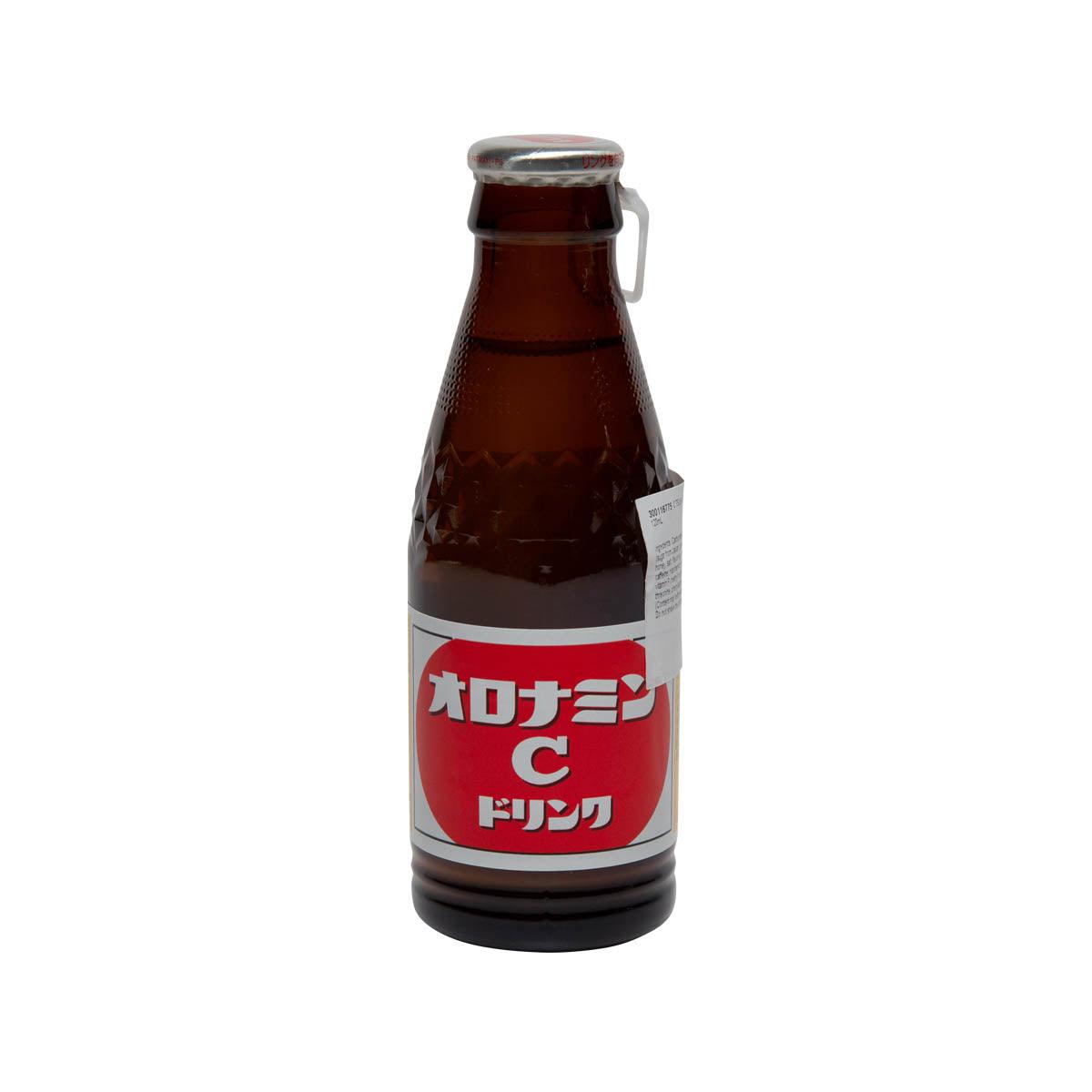 Oronamin C drink bottle, 120 mL, brown bottle with red label