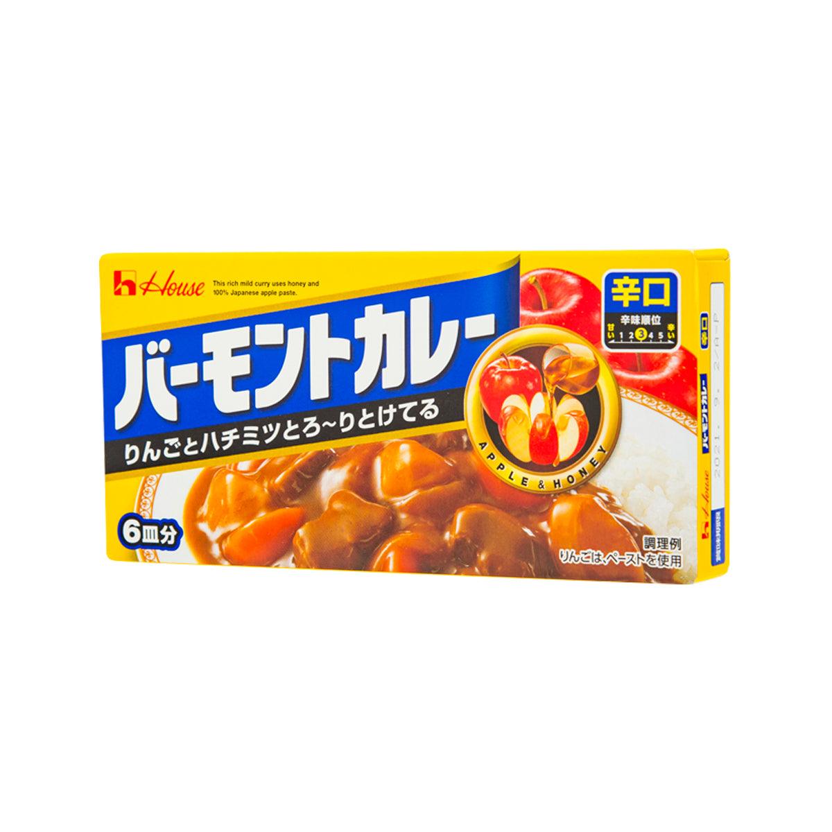 Hot curry roux box with curry dish icon and bold label, 6-serving pack