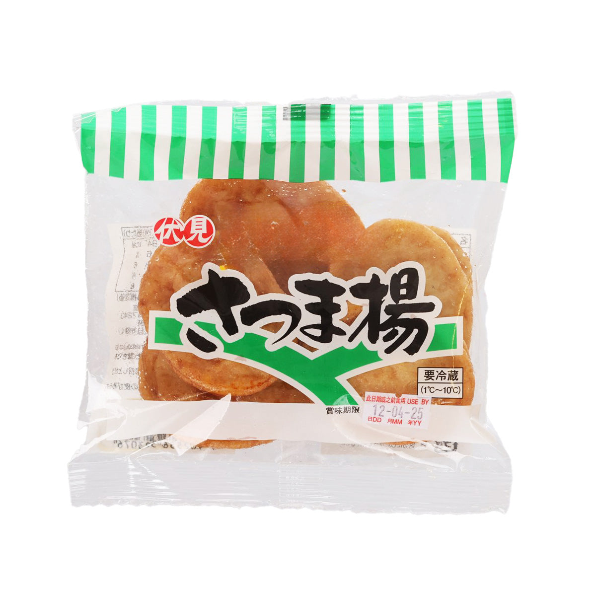 Deep-fried satsuma fish cake snack, 7-piece pack in green-striped bag