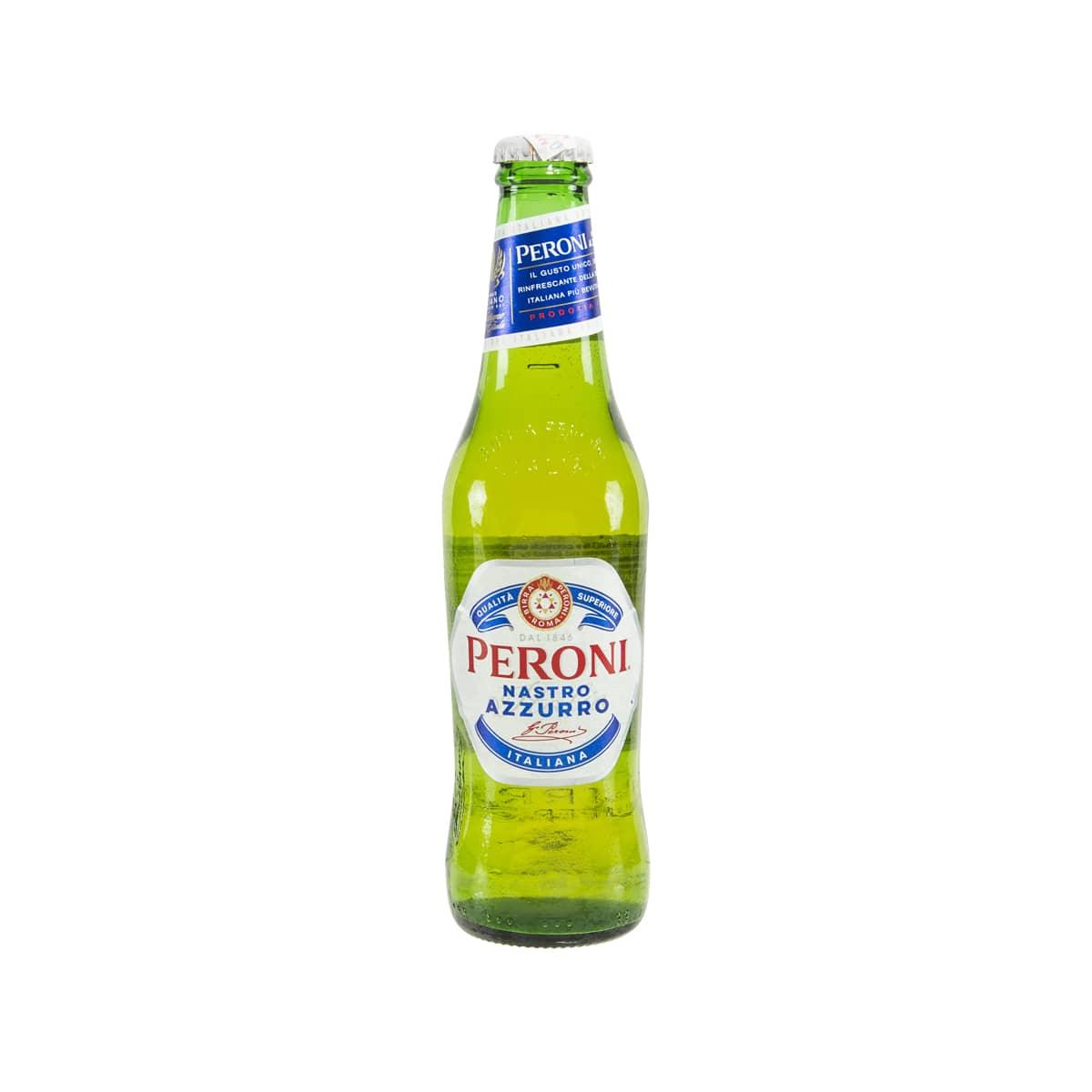 PERONI Nastro Azzurro beer bottle in green glass with blue label