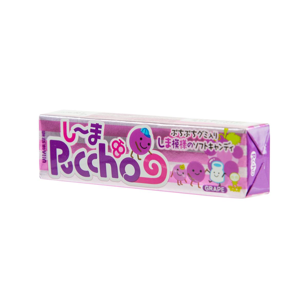 UHA Puccho stick candy box, grape flavor, side view