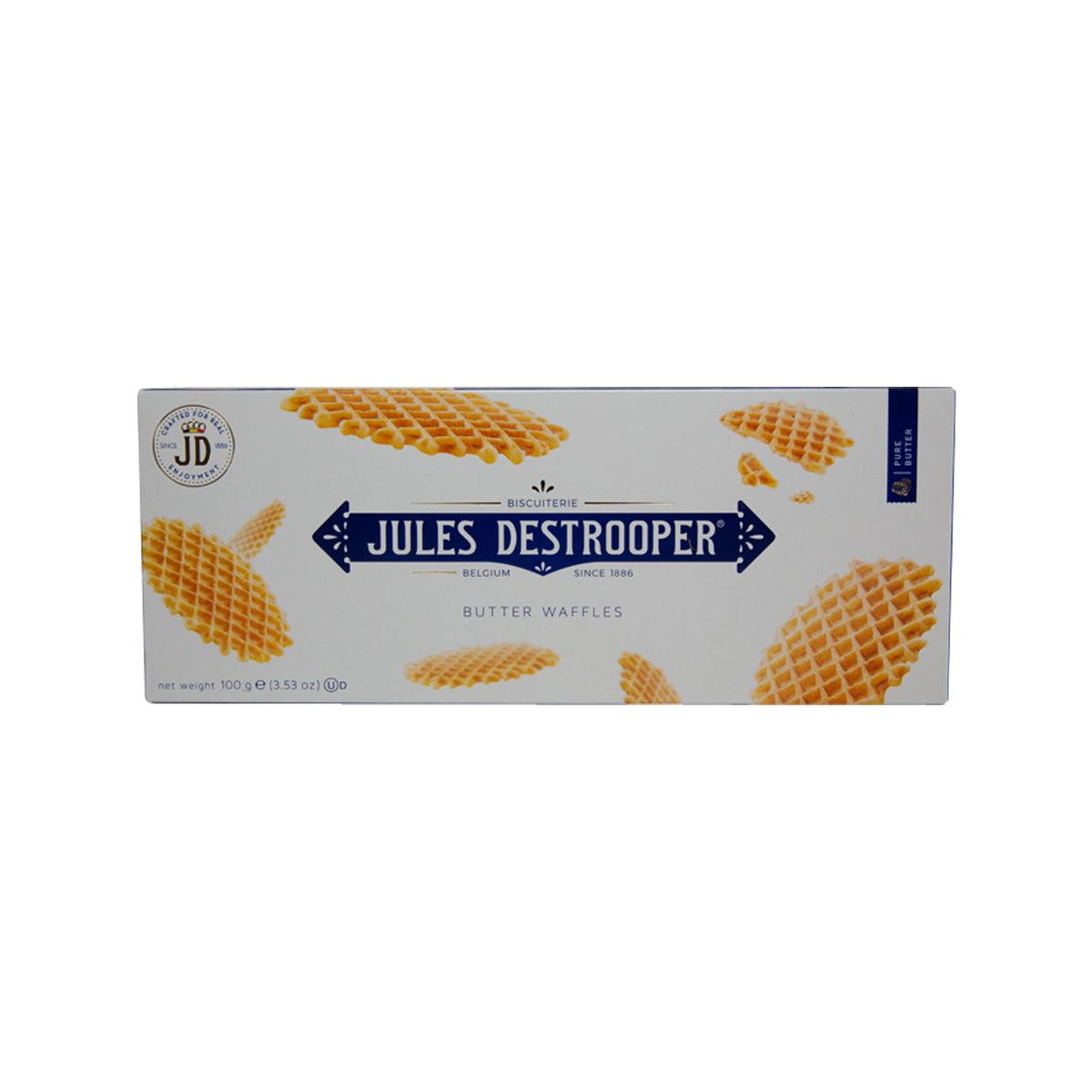 JULES DESTROOPER butter waffles package with orange waffle pattern, 100g