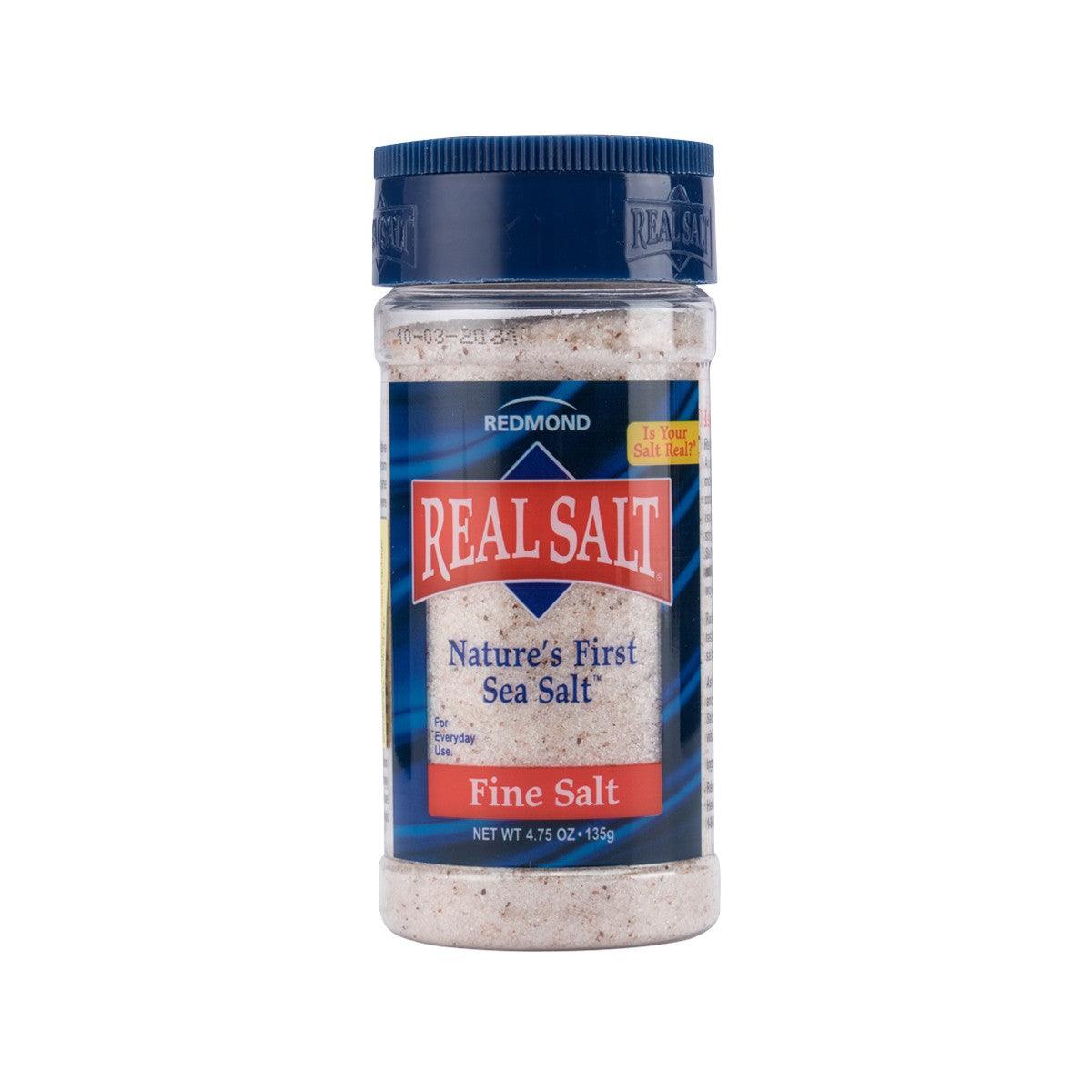 Fine sea salt jar with blue lid, REALSALT label, 135g